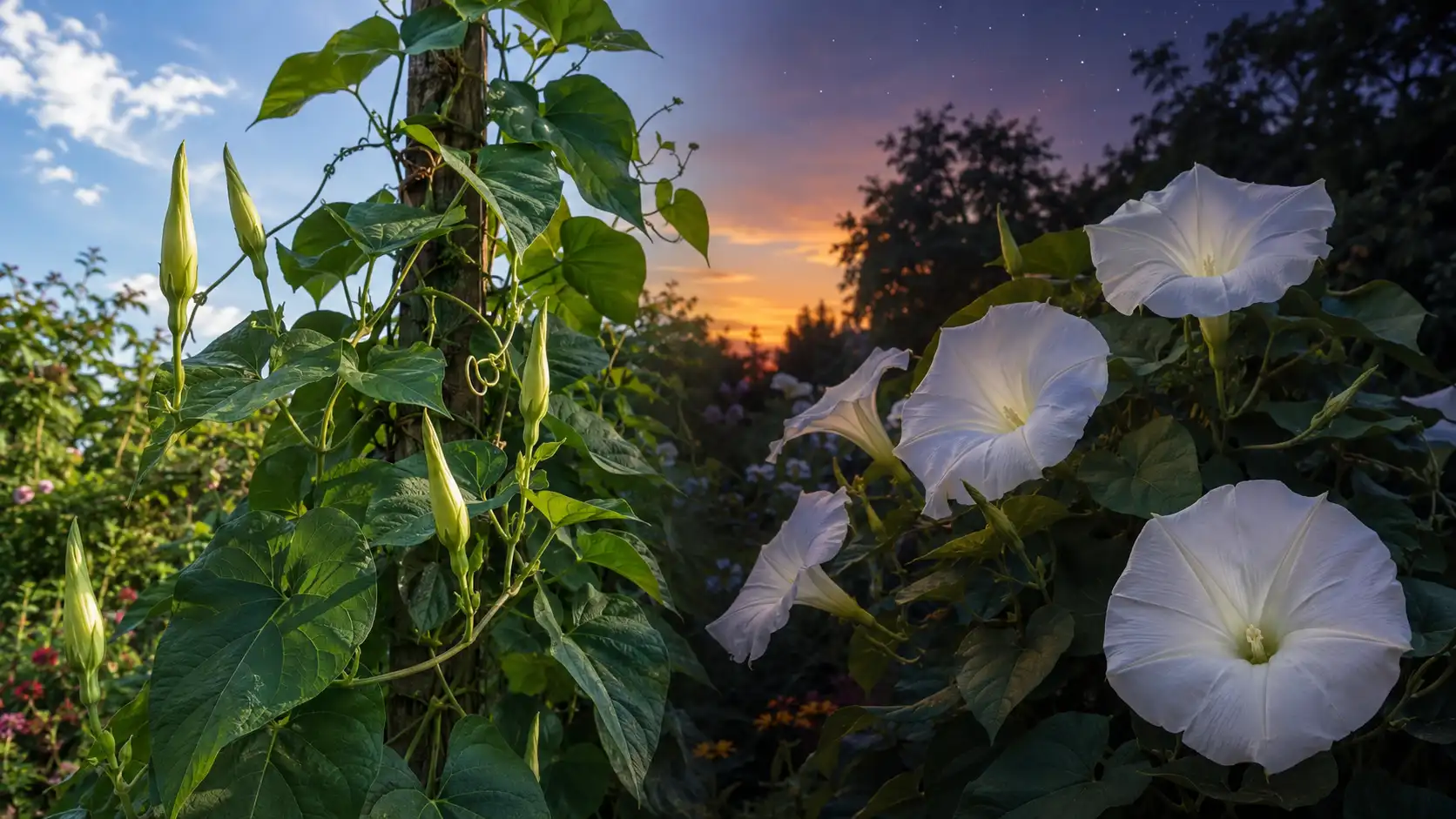 blue moonflower at night