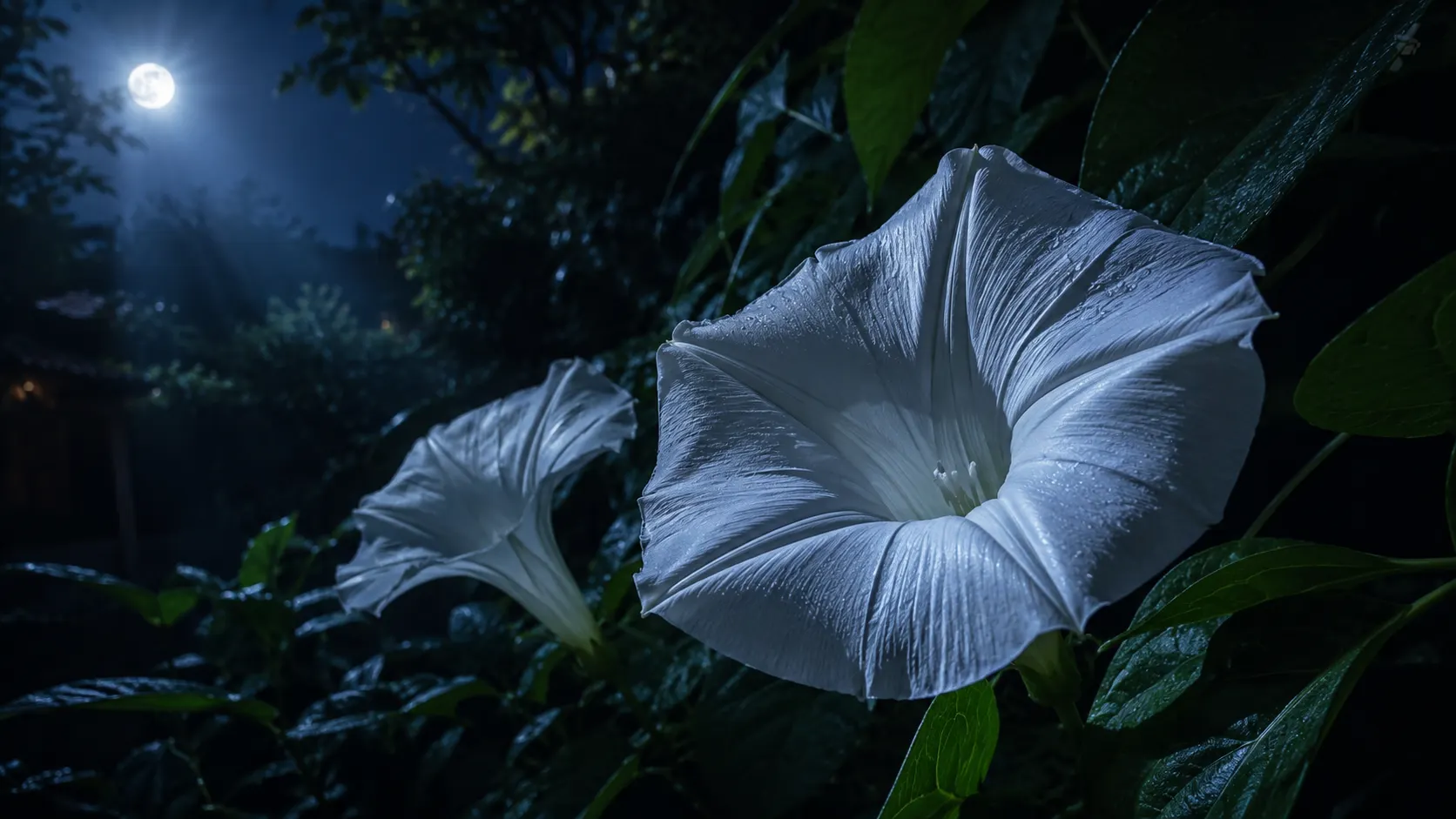 blue moonflower at night