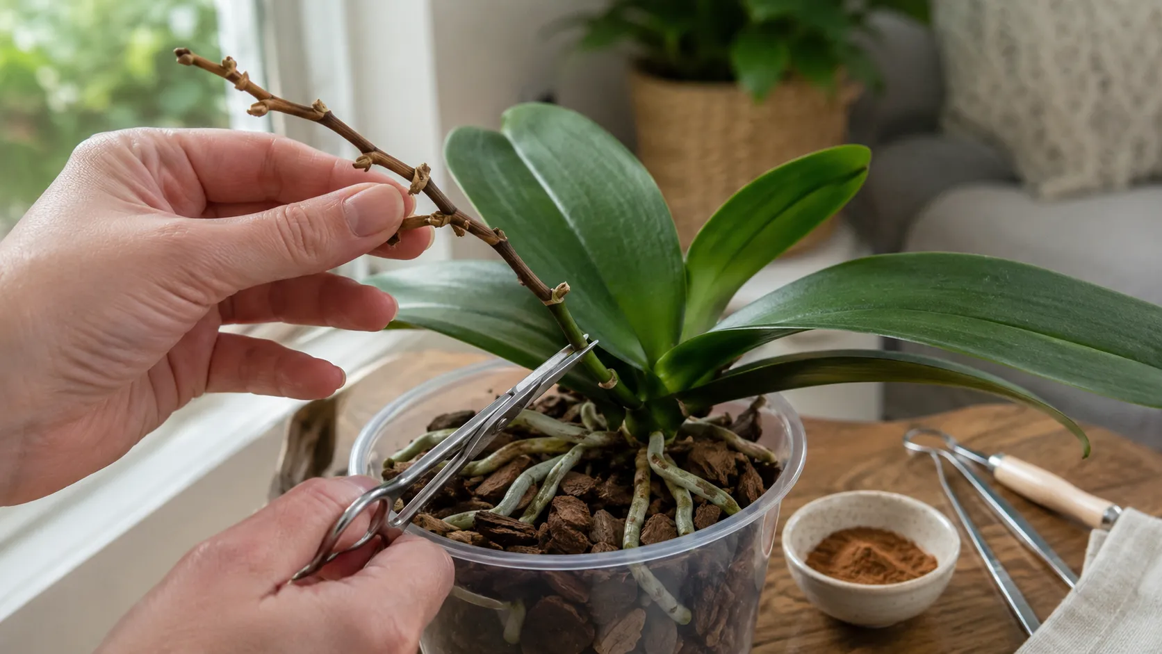 orchid stem turning brown