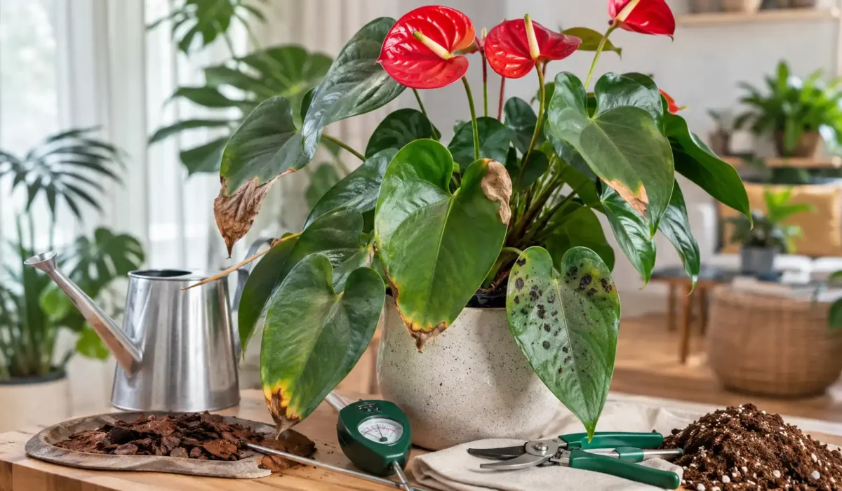 brown spots on anthurium leaves