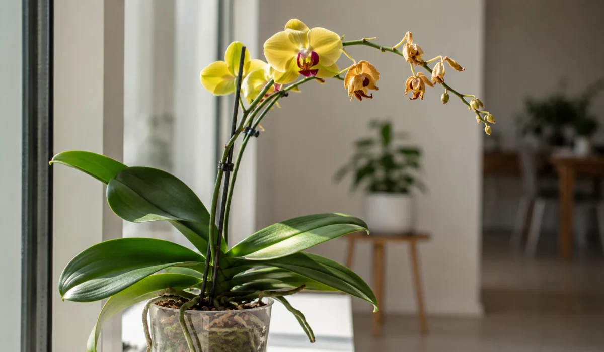orchid stem turning yellow