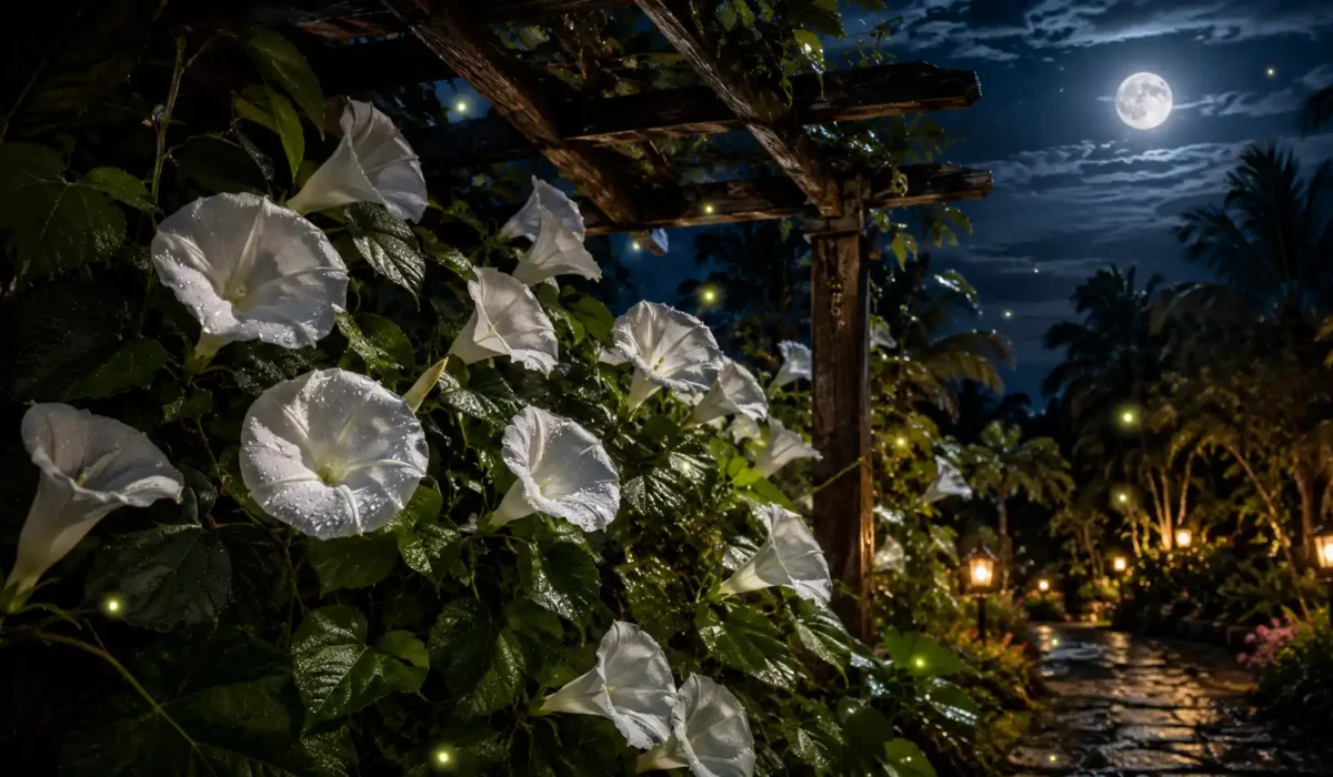 blue moonflower at night